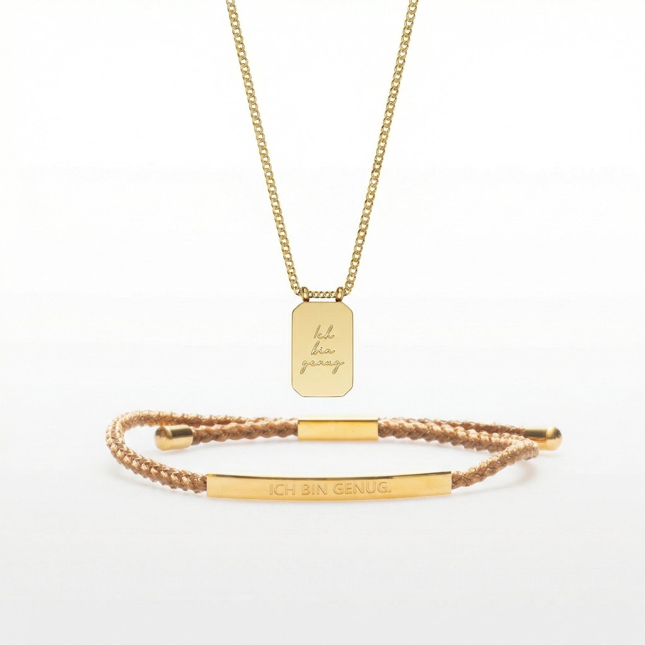 „Ich bin genug“ Schmuckset – Gold (Kette & Armband)