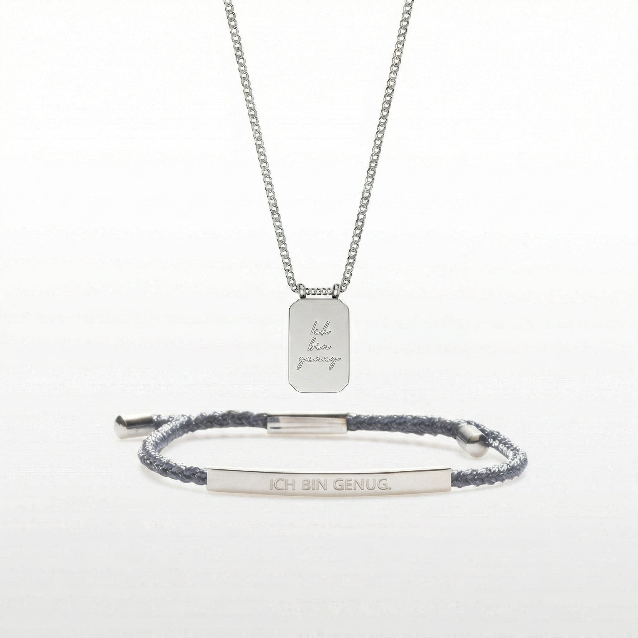 „Ich bin genug“ Schmuckset – Silber (Kette & Armband)