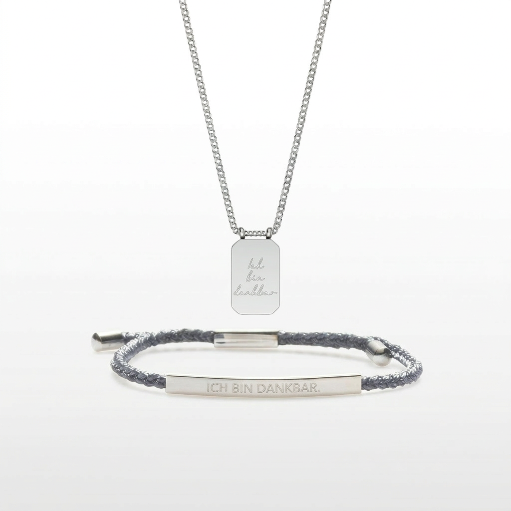„Ich bin dankbar“ Schmuckset – Silber (Kette & Armband)