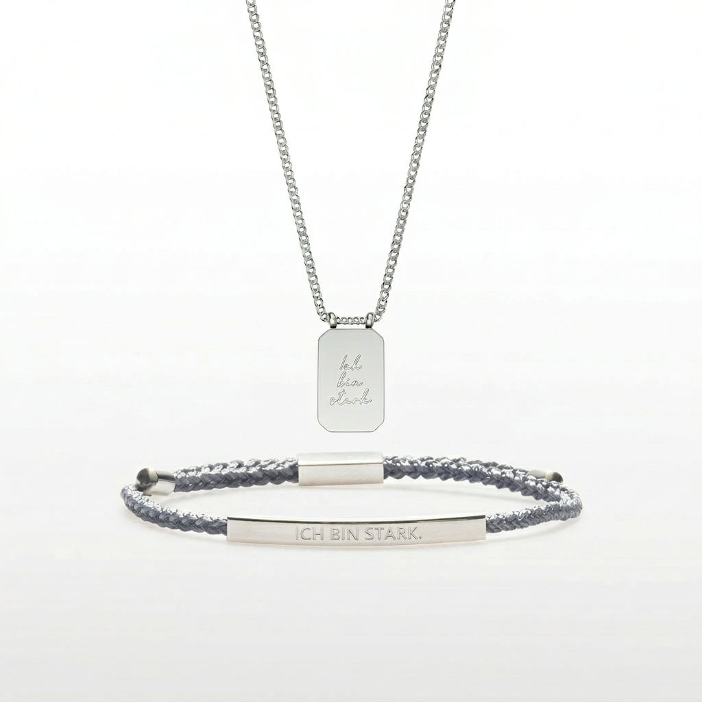 „Ich bin stark“ Schmuckset – Silber (Kette & Armband)