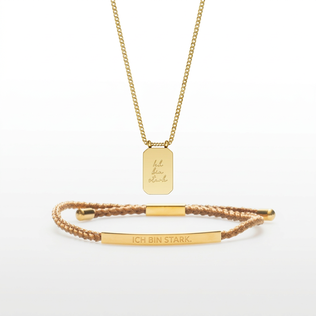 „Ich bin stark“ Schmuckset – Gold (Kette & Armband)