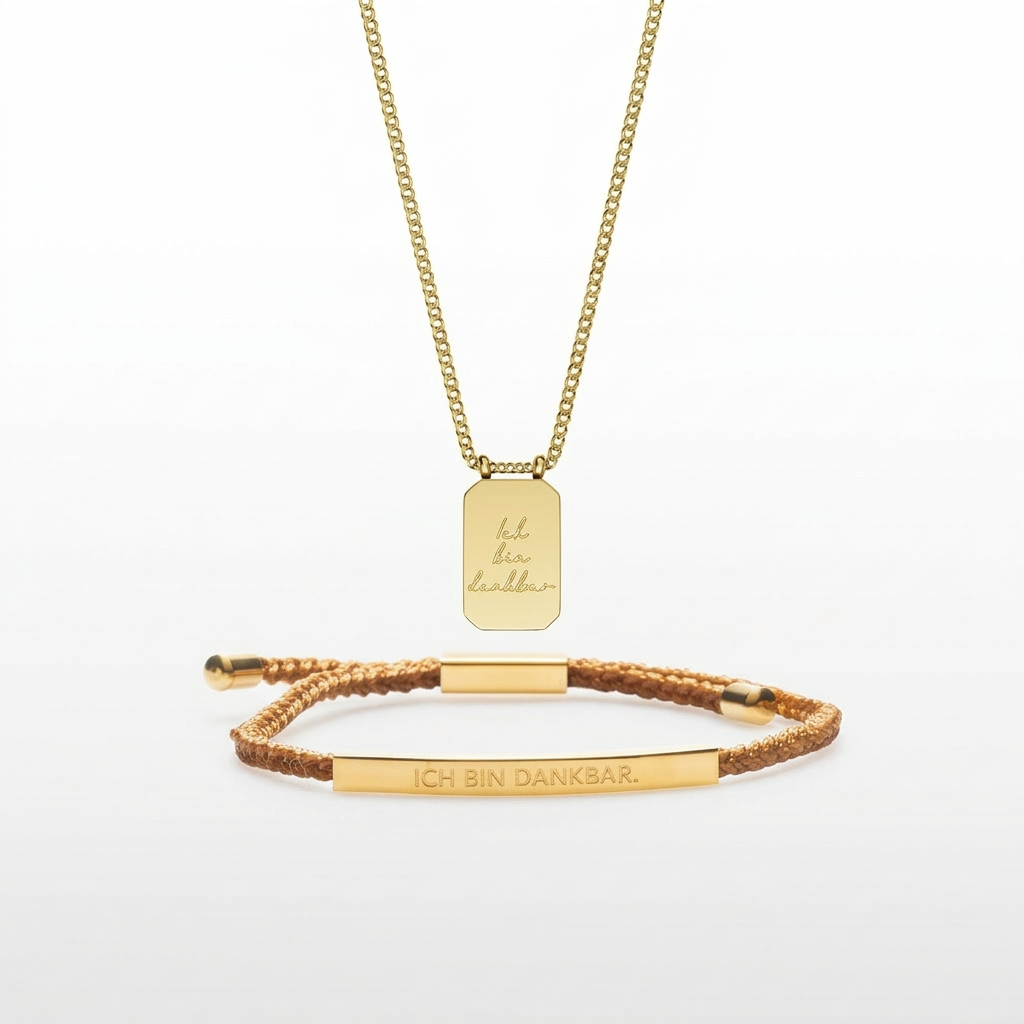 „Ich bin dankbar“ Schmuckset – Gold (Kette & Armband)